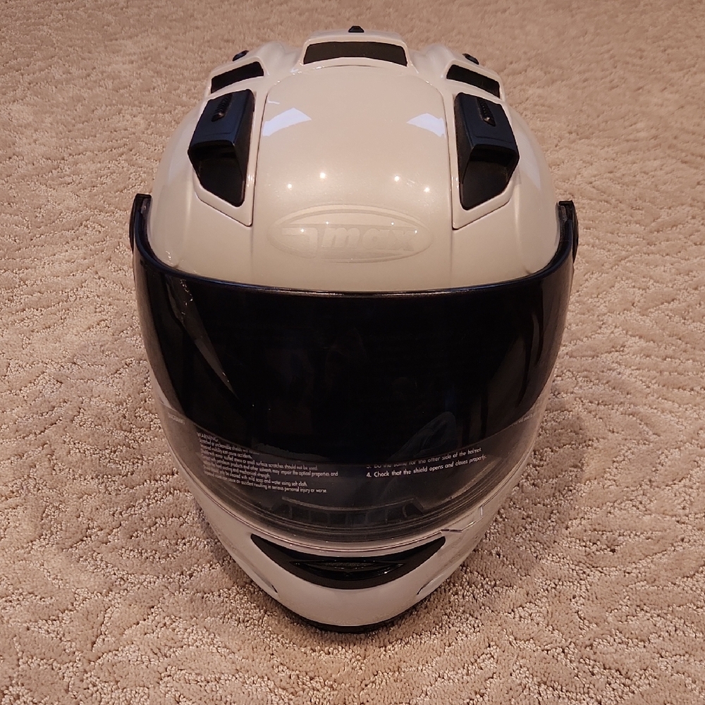 White Pearl Gmax Motorcycle Helmet with Black Visor